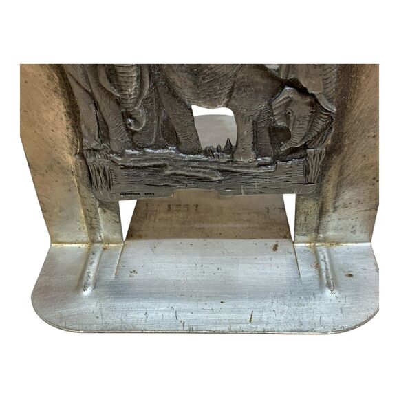 Vintage METZKE Pewter Bookends African Elephants 3-Dimensional Metal Patina - Picture 13 of 16